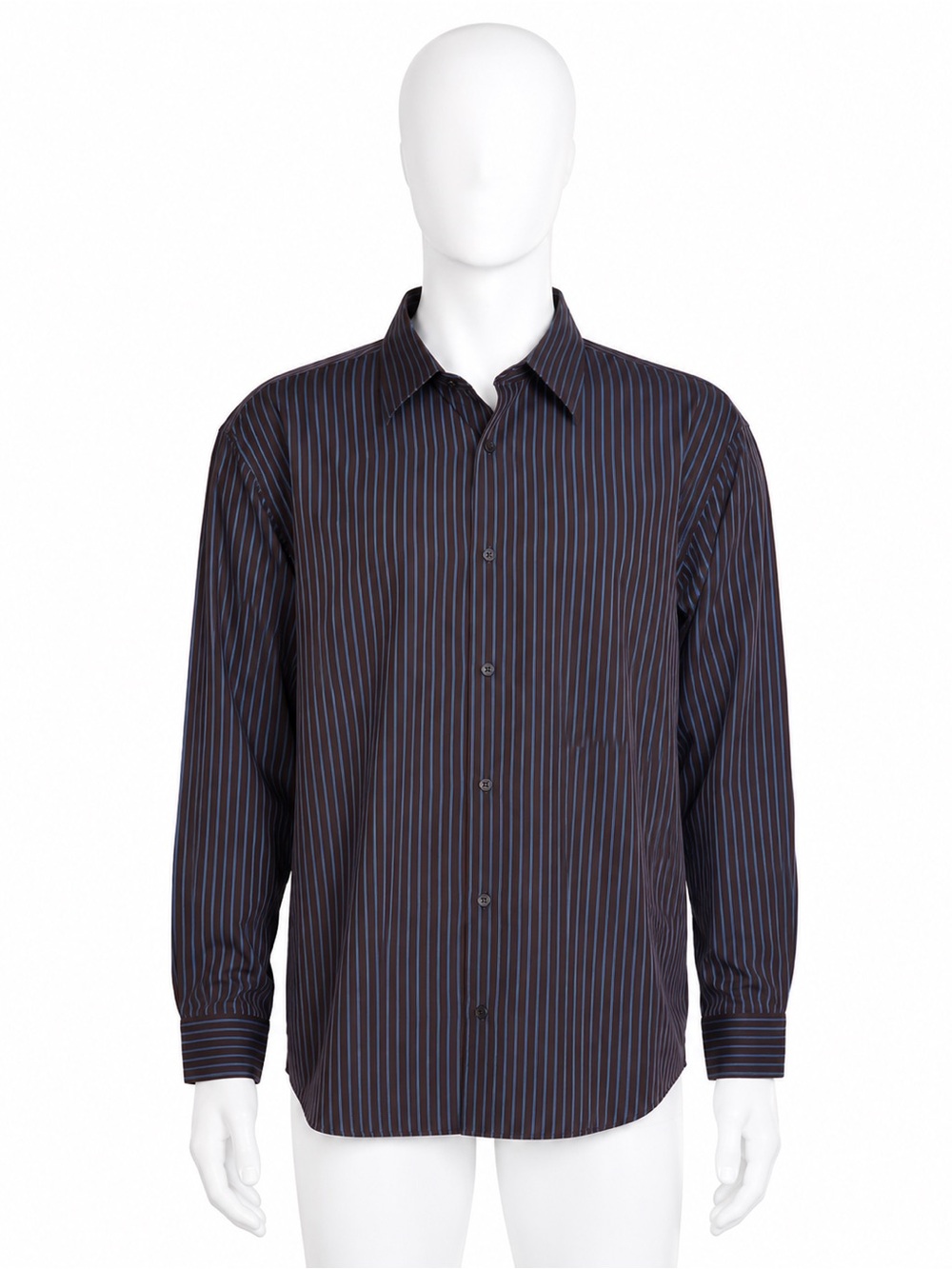 Michael Kors Men's Navy and Brown Pinstripe Button-Down Shirt